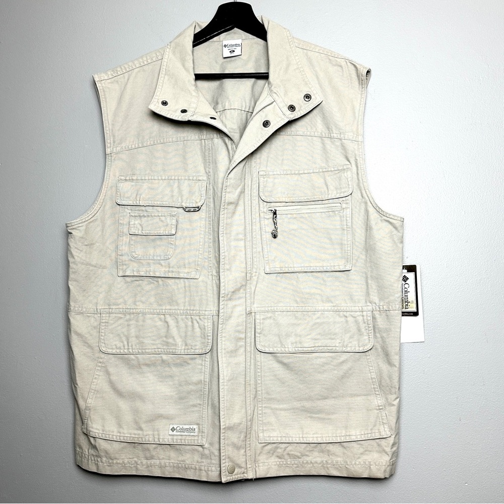 NWT Vintage Men's Khaki Outdoor Utility Fishing Hiking Zip Snap Vest Size XL